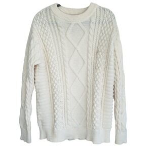 Vamtac Cable Knit Chunky Sweater Large Cream Fisherman Crew Oversize Preppy
